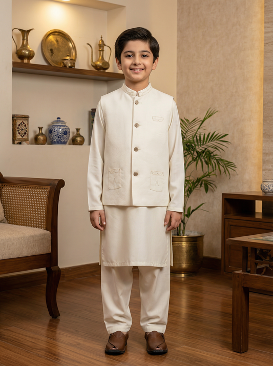 Boys 3 Piece Kameez Pajama with Waistcoat