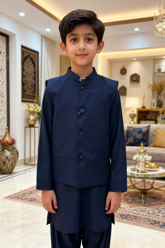 Boys 3 Piece Kameez Pajama with Waistcoat