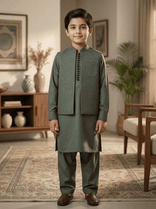 Boys 3 Piece Kameez Pajama with Waistcoat