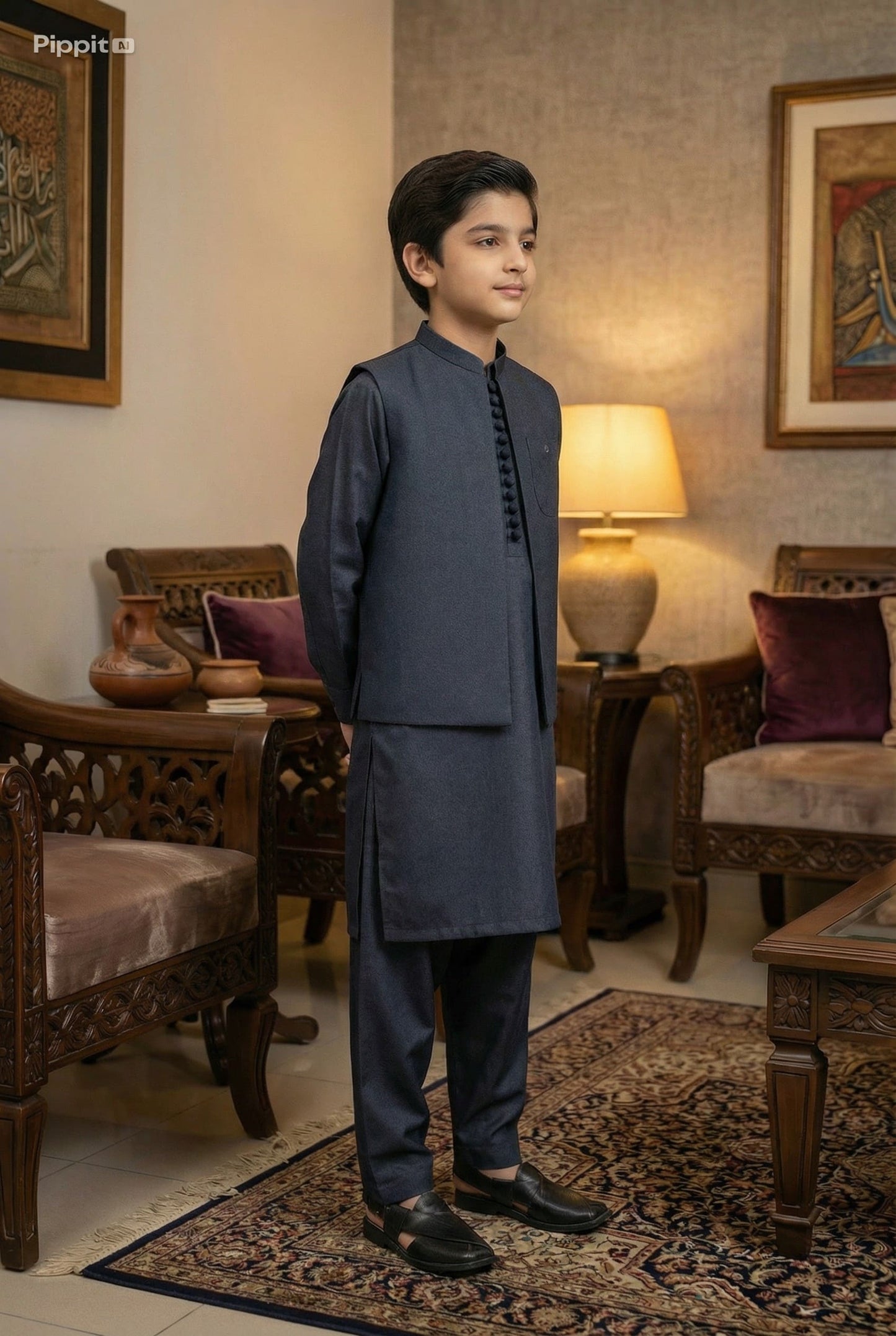 Boys 3 Piece Kameez Pajama with Waistcoat