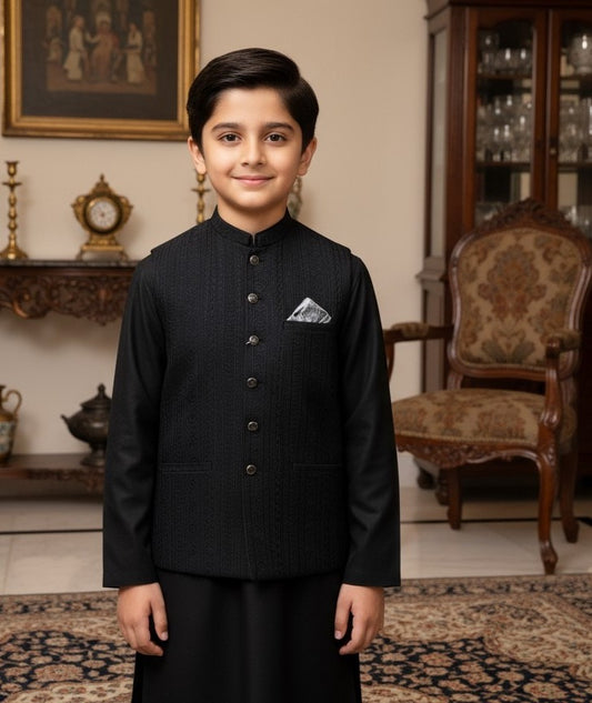 Boys Black Masoori Waistcoat