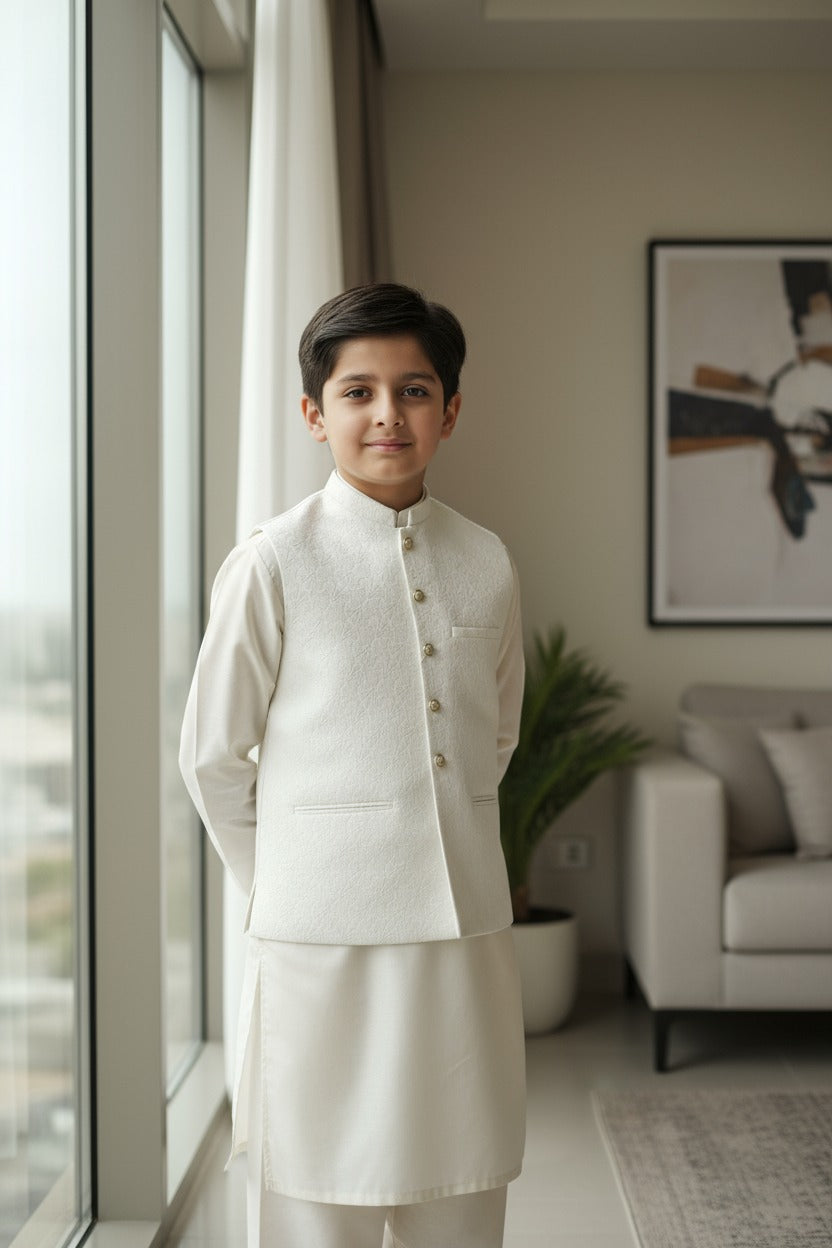Boys Off White Waistcoat