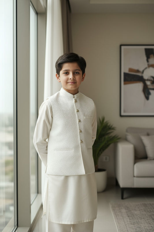 Boys Off White Waistcoat