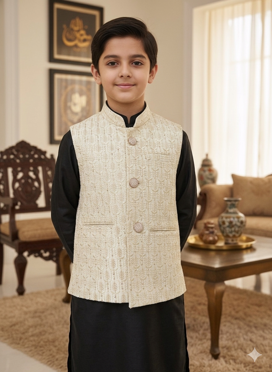 Boys Off White Waistcoat