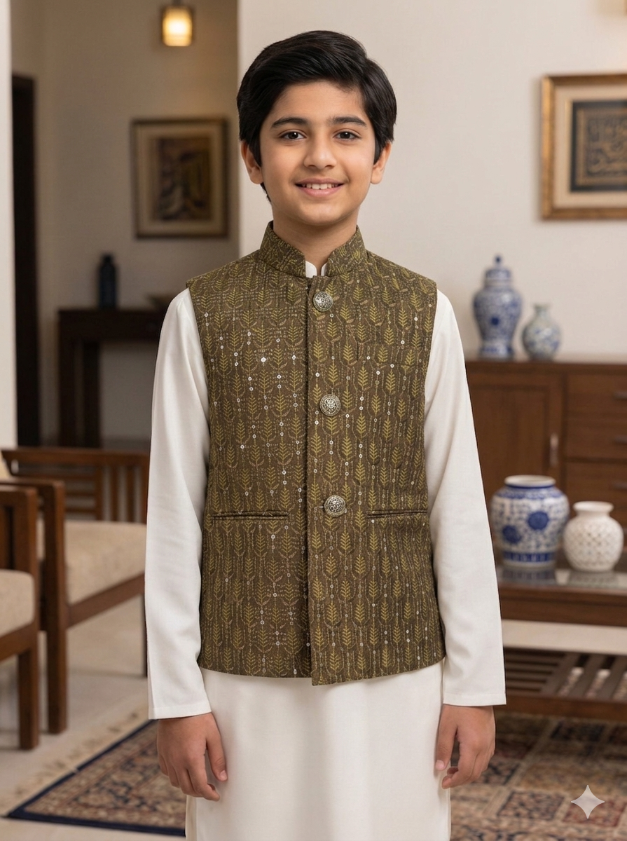 Boys Mehndi Waistcoat