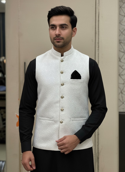 Men Off White Waistcoat