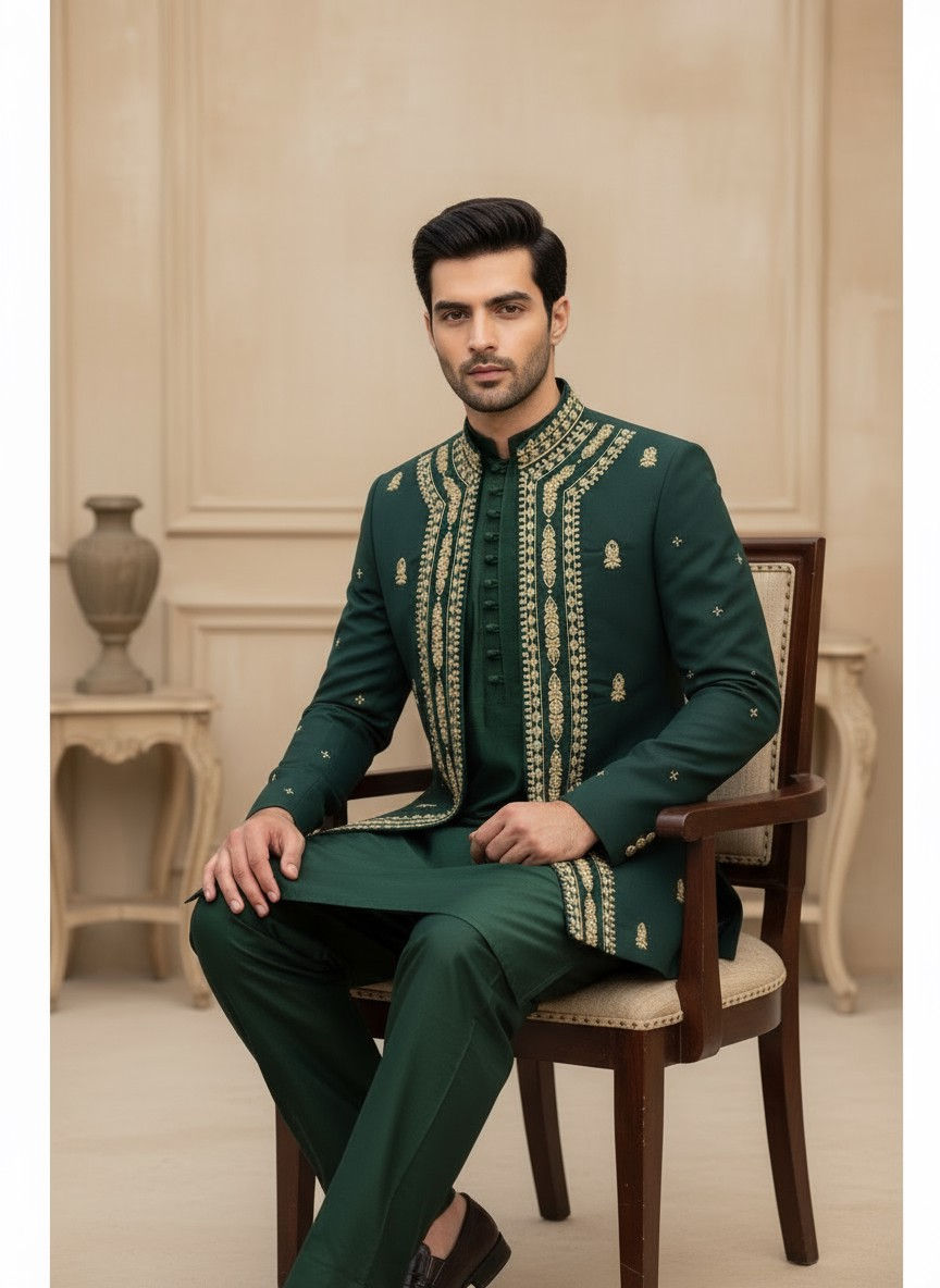 Premium Green Color Open Prince Coat