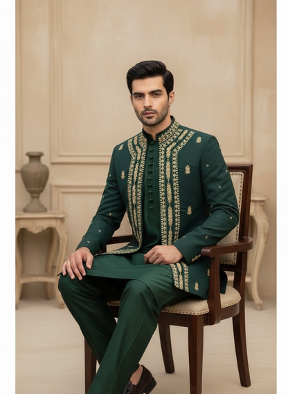 Premium Green Color Open Prince Coat