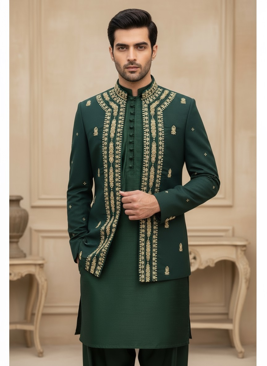 Premium Green Color Open Prince Coat