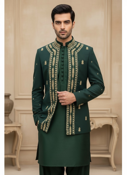 Premium Green Color Open Prince Coat