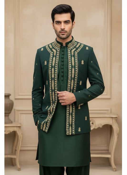 Premium Green Color Open Prince Coat