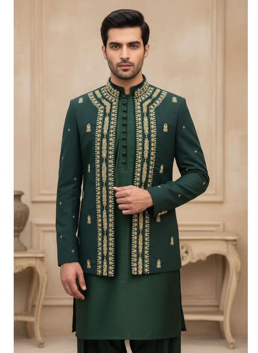 Premium Green Color Open Prince Coat