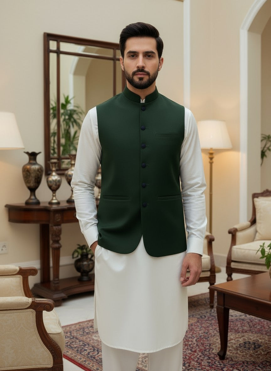 Men Green Waistcoat