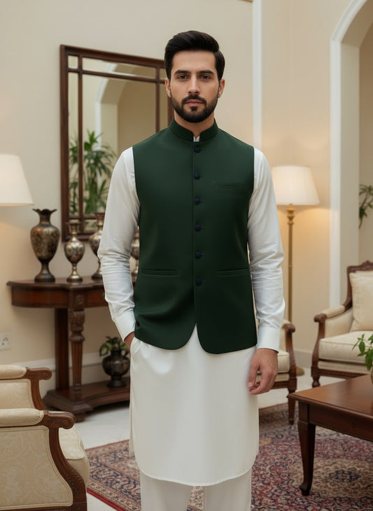 Men Green Waistcoat