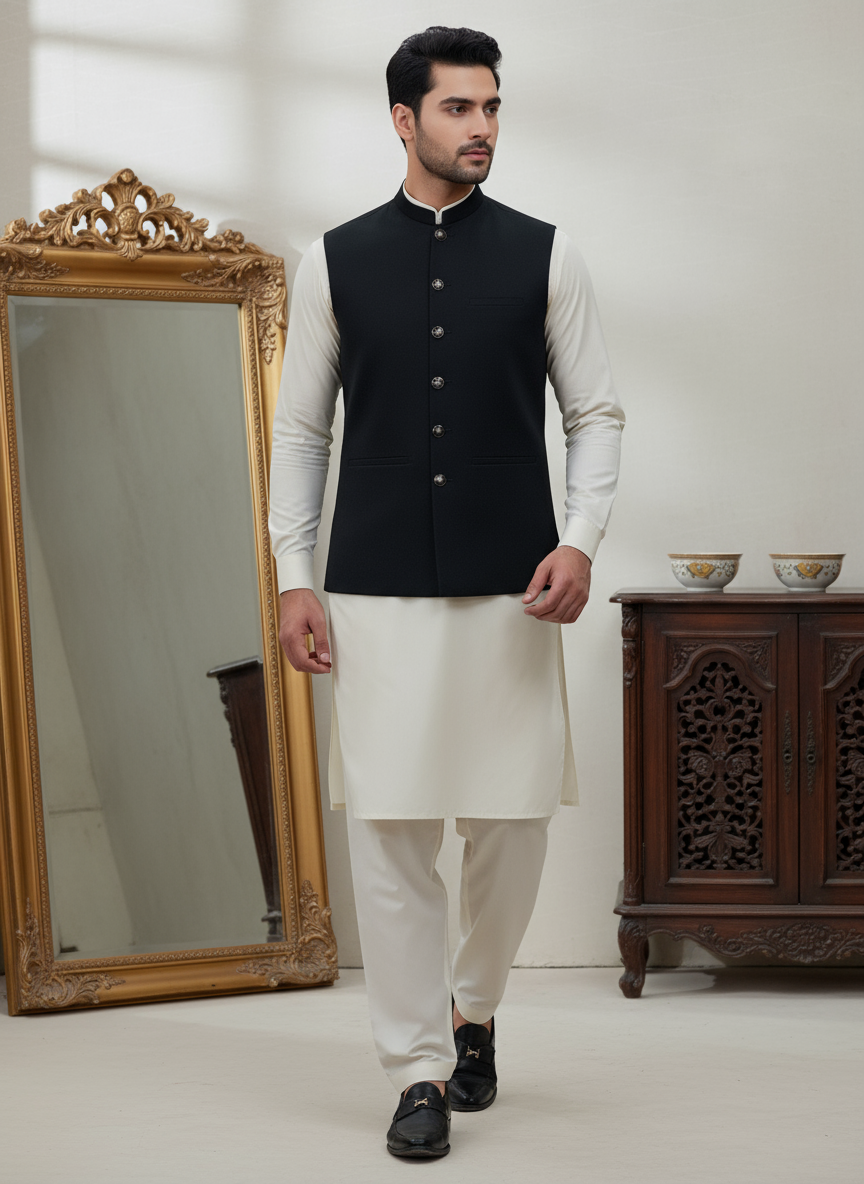 Men Formal Black Waistcoat
