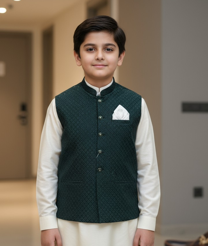 Boys Stylish Green Waistcoat