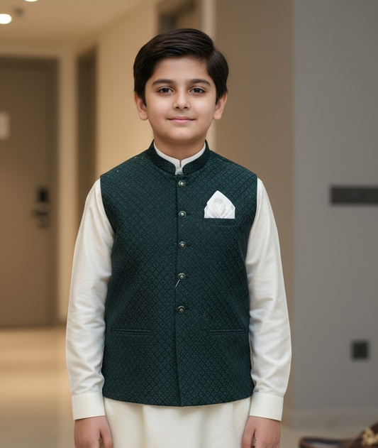 Boys Stylish Green Waistcoat