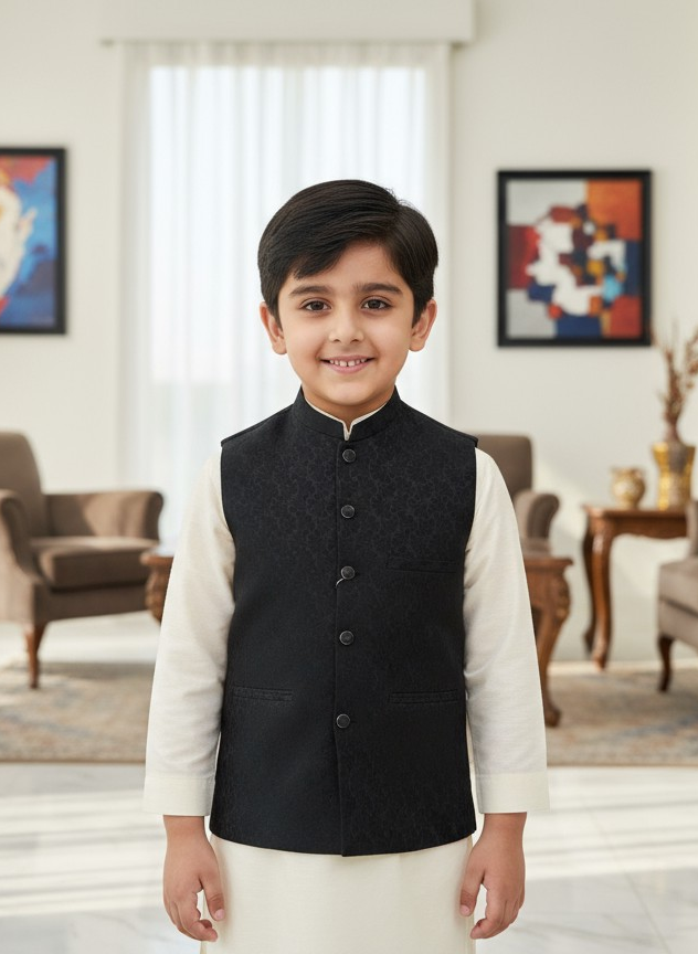 Kids Premium Black Waistcoat