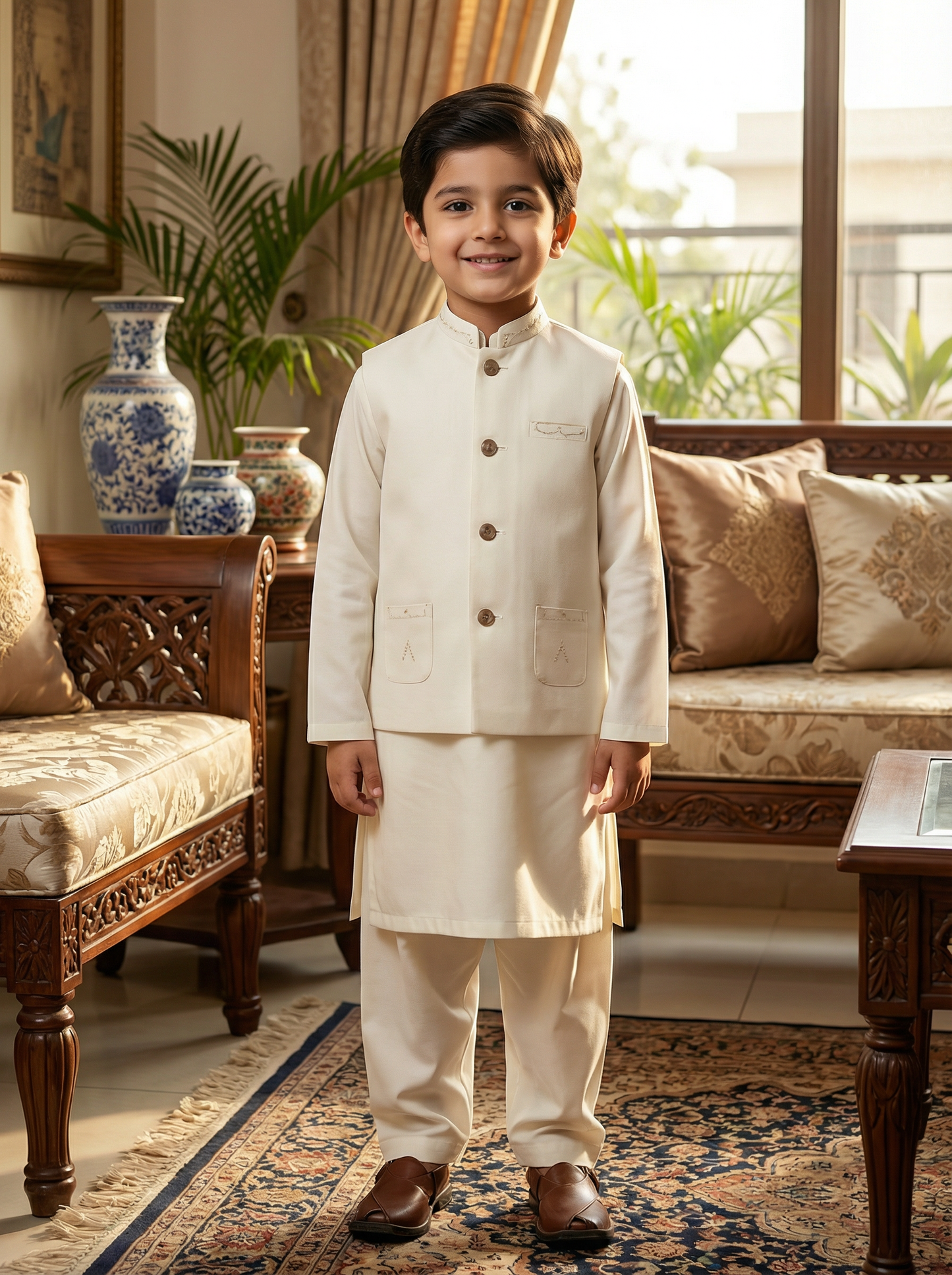 Kids Kameez Pajama with Waistcoat