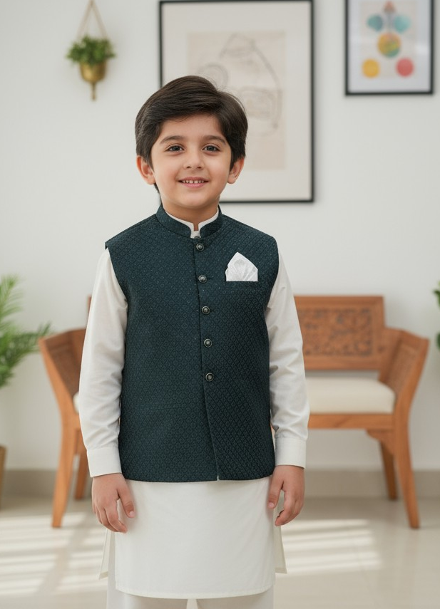 Kids Green Waistcoat
