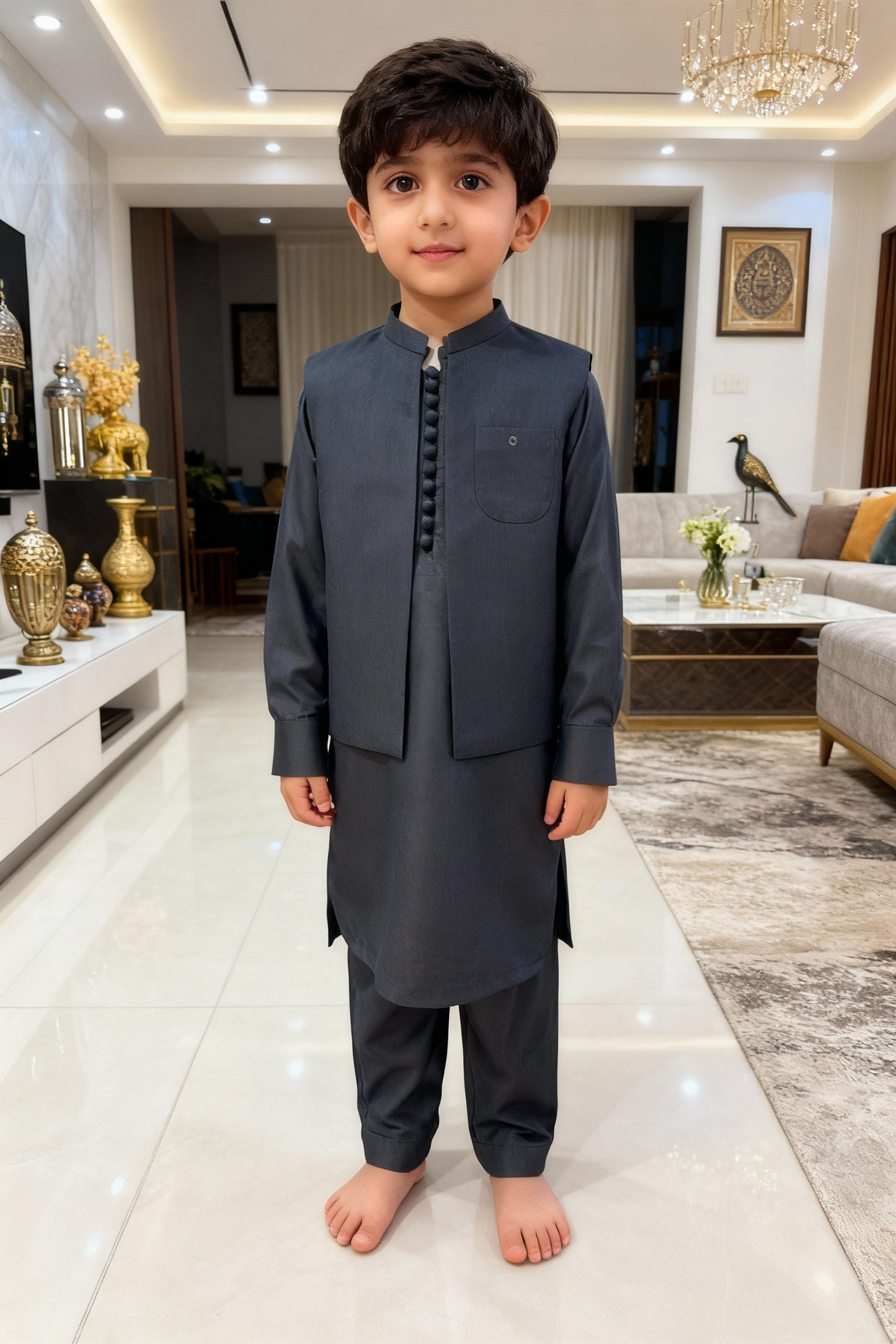 Kids 3 Piece Kameez Pajama with Waistcoat