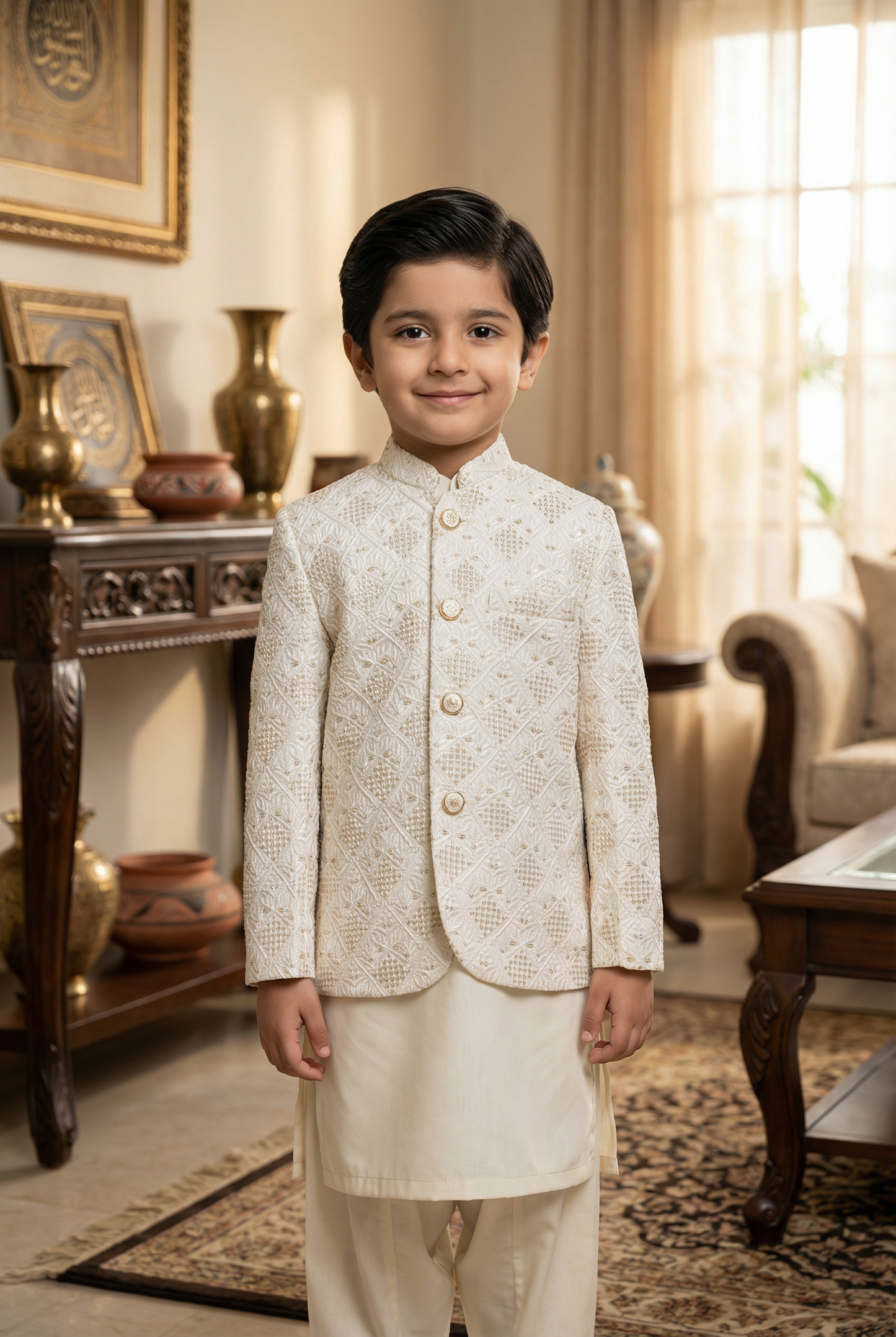 Kids Premium Off White Prince Coat