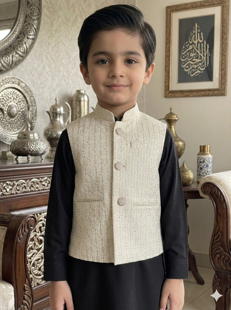 Kids Premium Off White Waistcoat