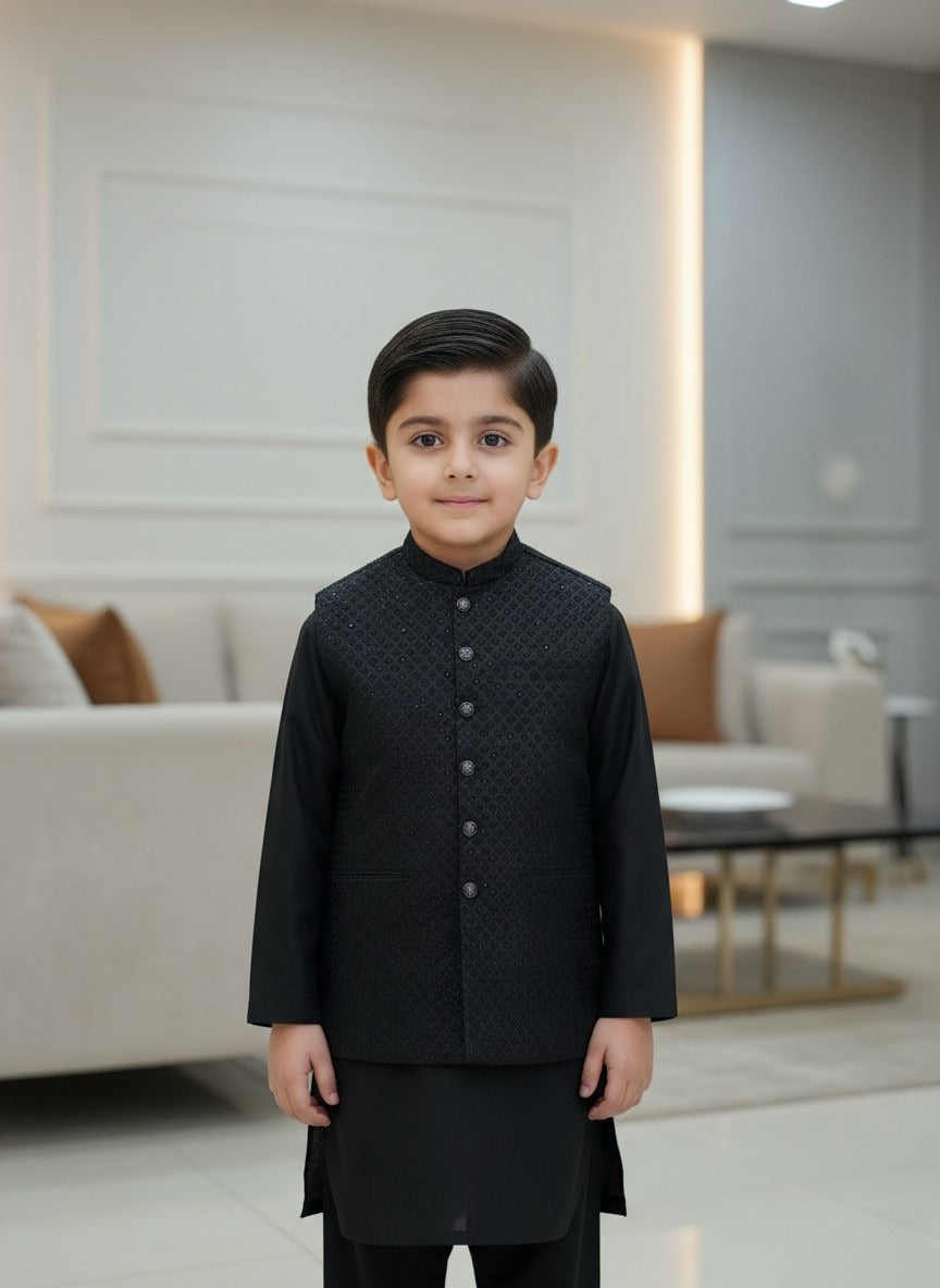 Kid Premium Black Waistcoat