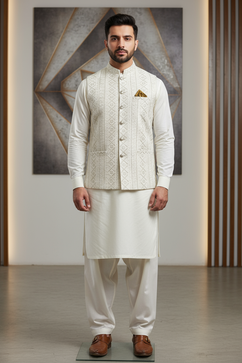 Masoori Waistcoat Off-White Color