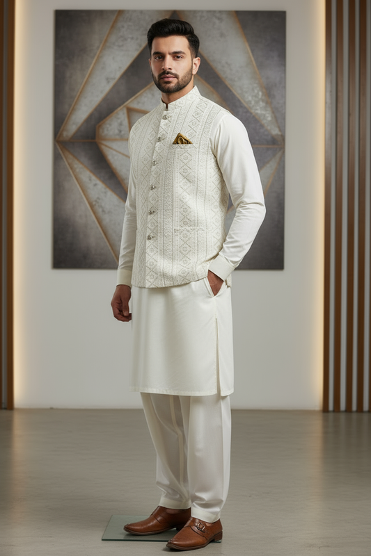 Masoori Waistcoat Off-White Color