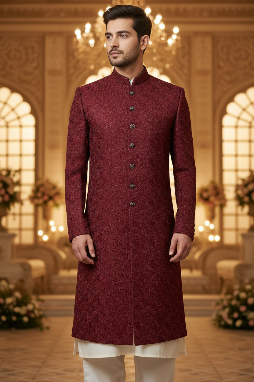 Mehroon Sherwani for Groom