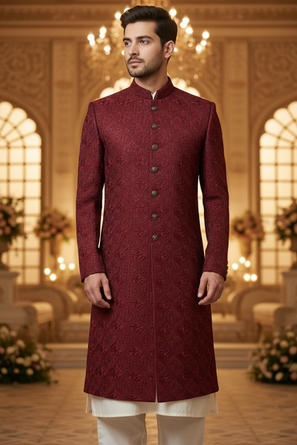 Mehroon Sherwani for Groom