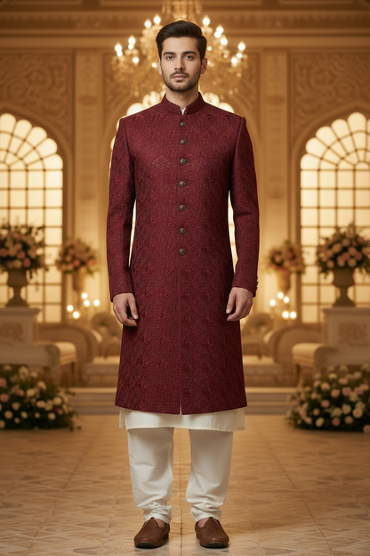 Mehroon Sherwani for Groom