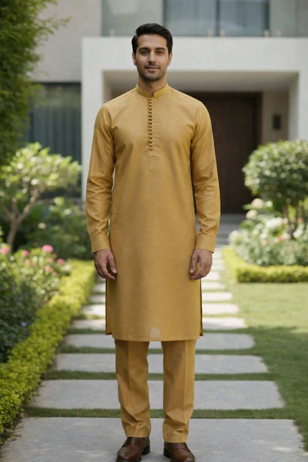 Men Golden Silk Pajama kameez