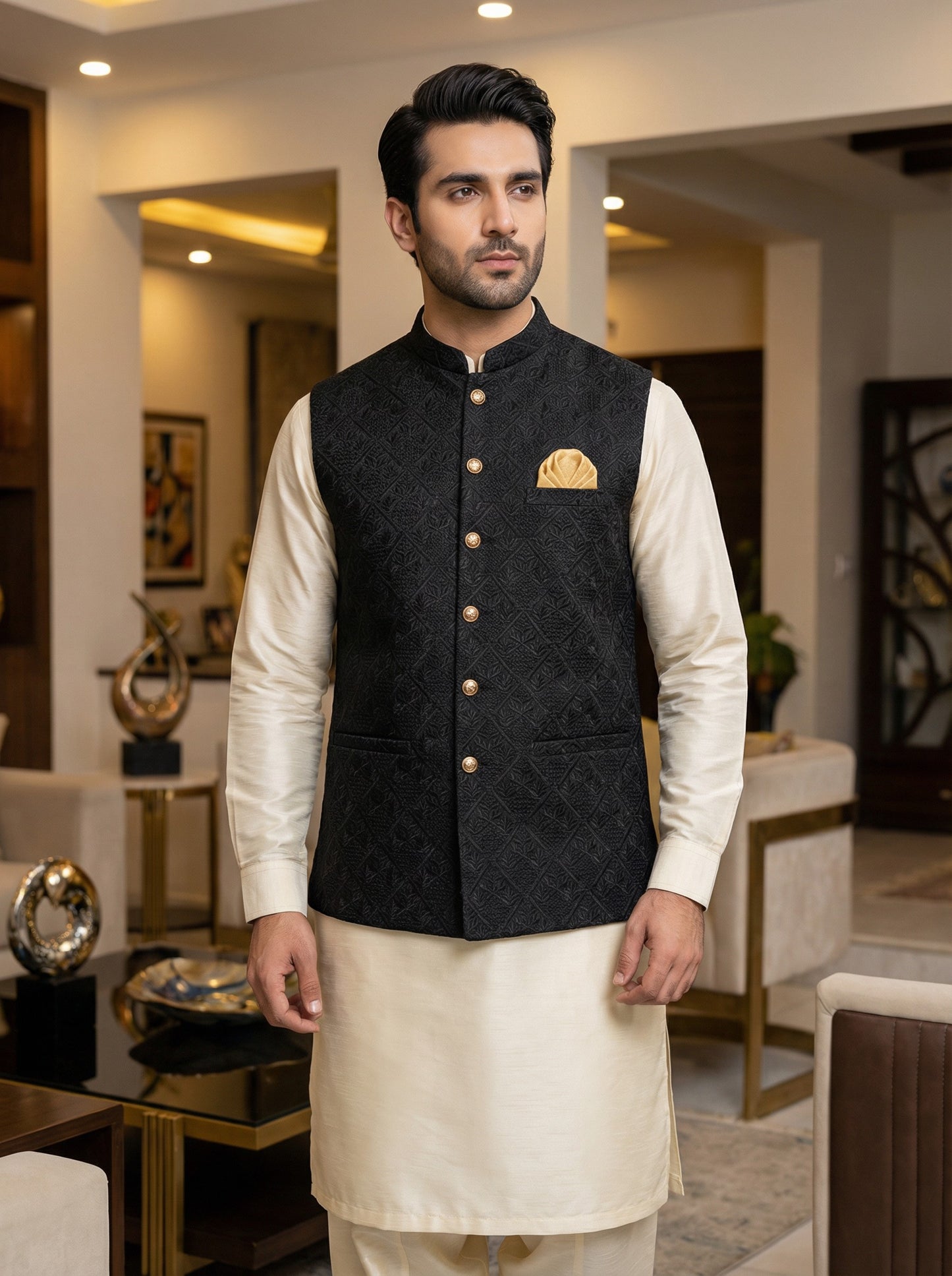 Men Stylish Black Waistcoat