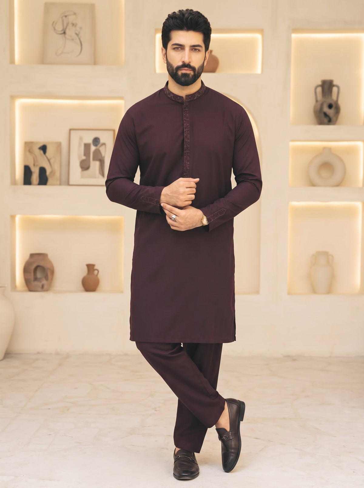 Men Mehroon kameez Pajama