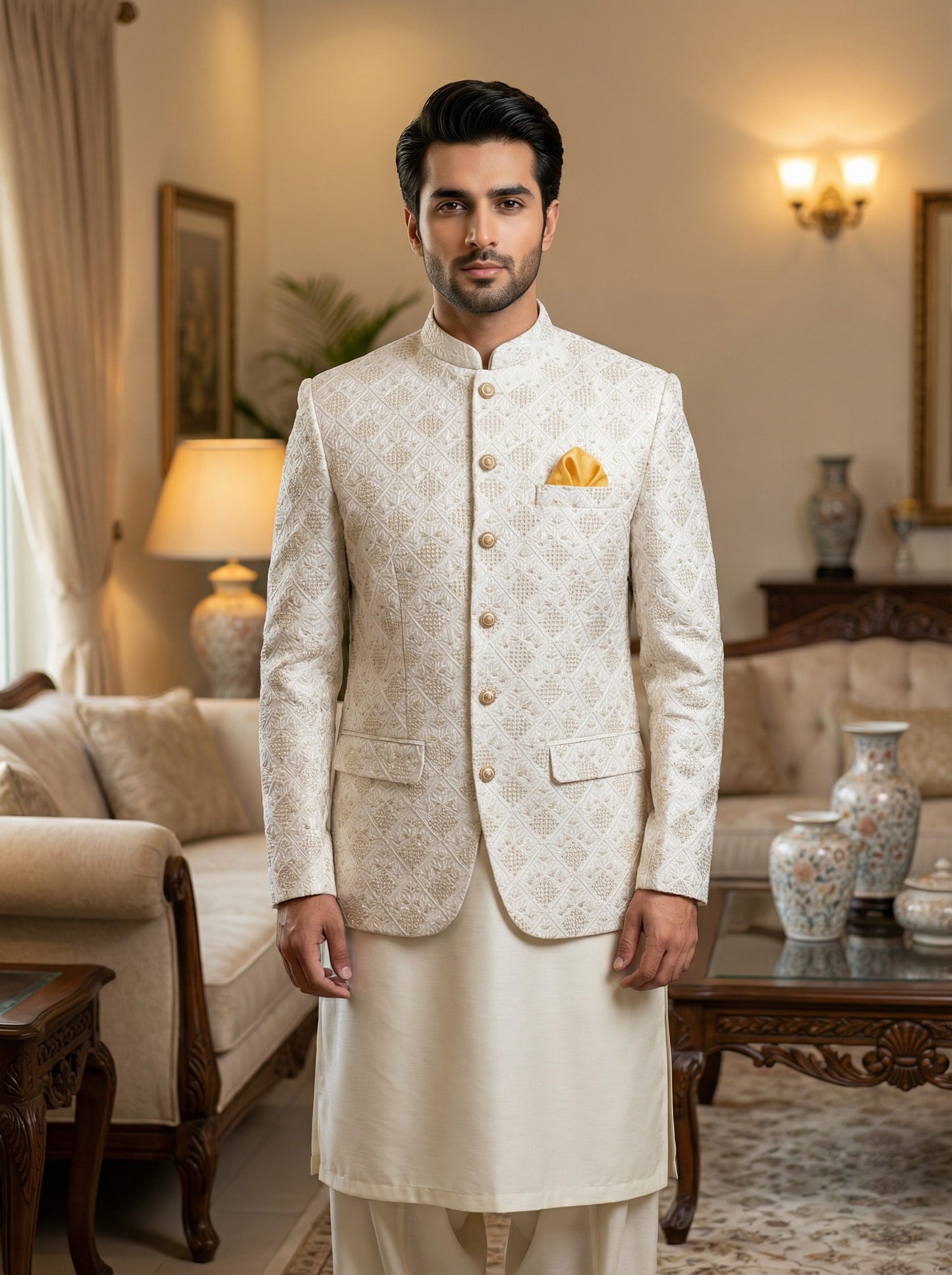 Premium Stylish Off White Prince Coat