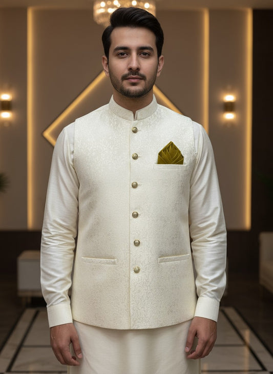 Men Cream Waistcoat