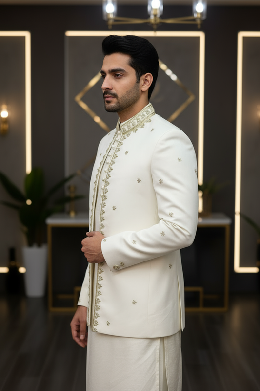 Premium Stylish Off-White Color Open Prince Coat