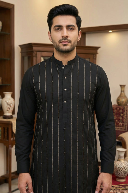 Classic Black Cotton Pajama Kameez