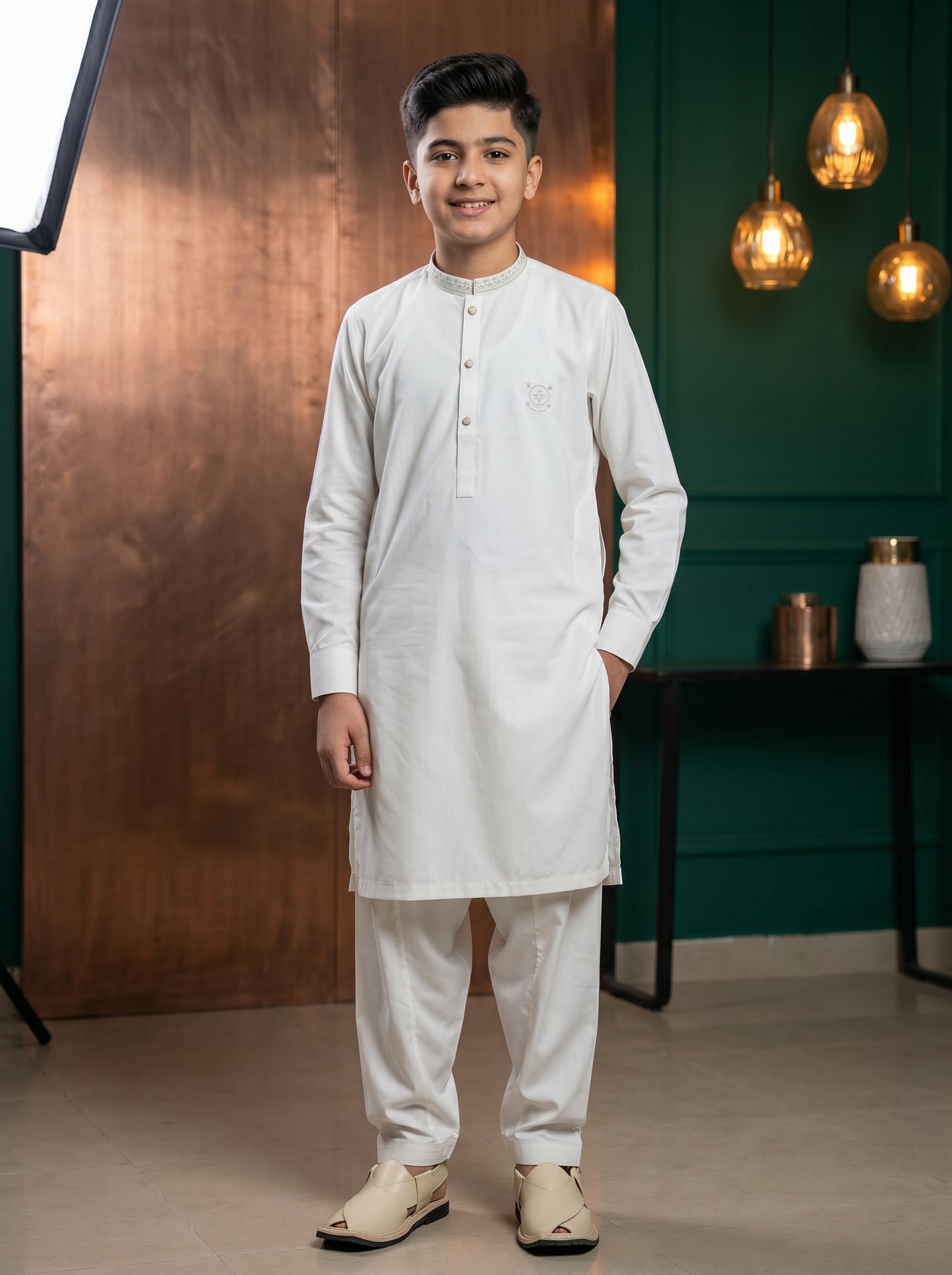 Boys Off White Kameez Shalwar