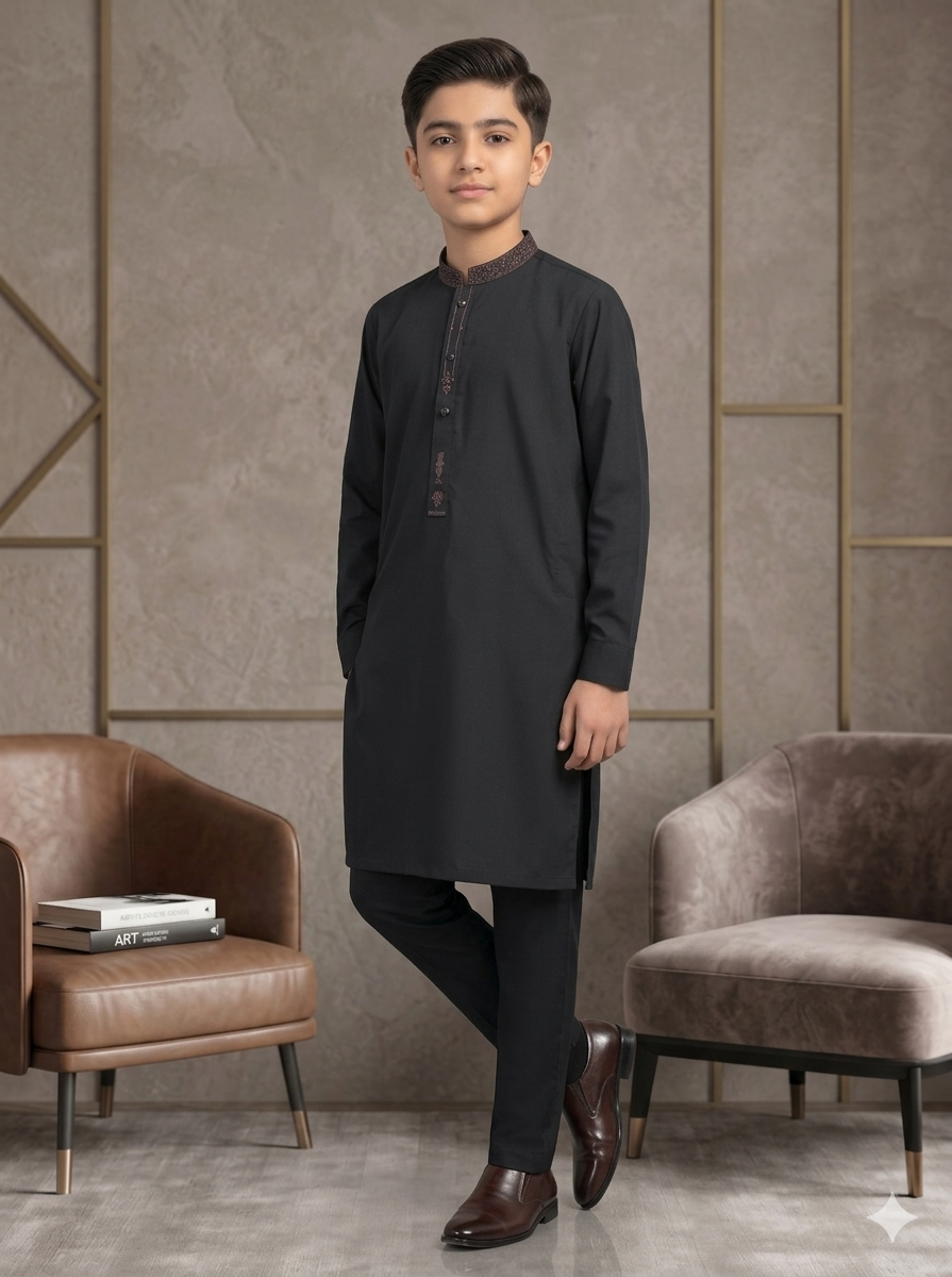 Boys Black Fancy Kameez Pajama