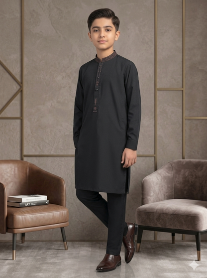 Boys Black Fancy Kameez Pajama