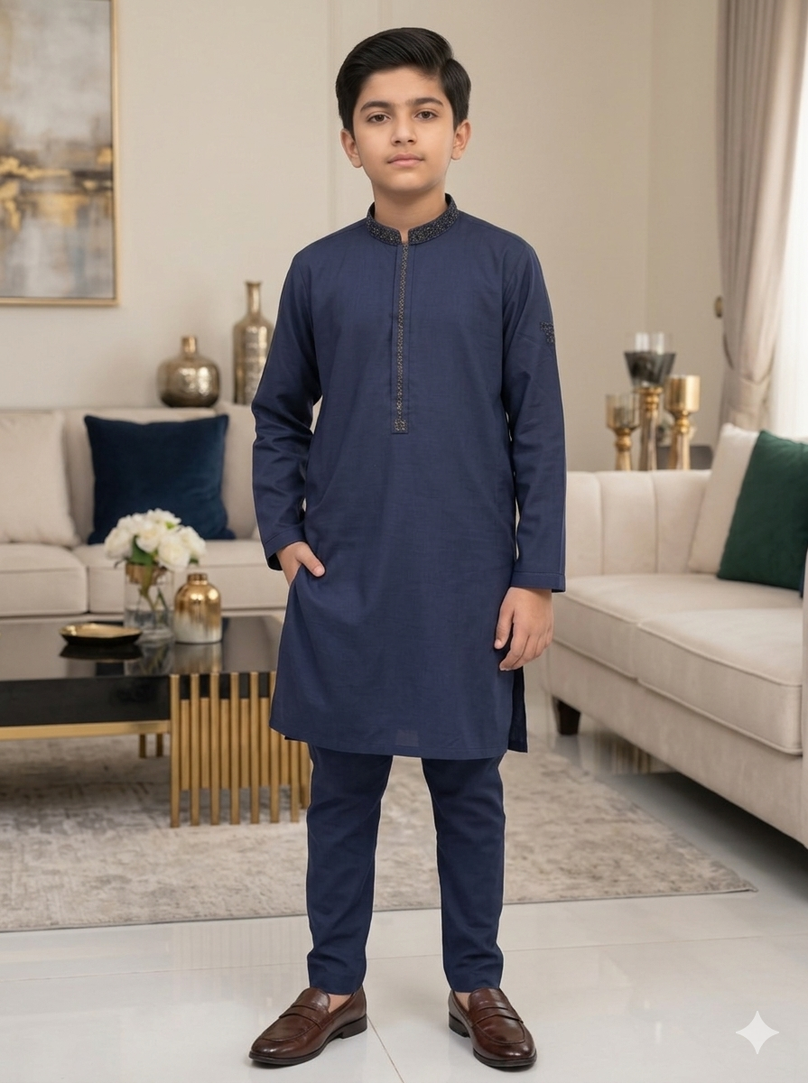 Boys Navy Blue Kameez Pajama