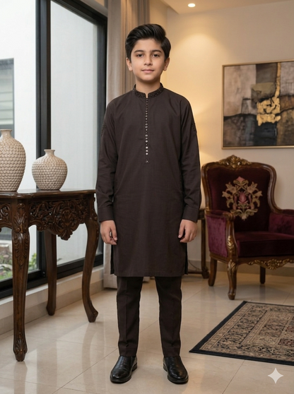 Boys C Brown Kameez Pajama