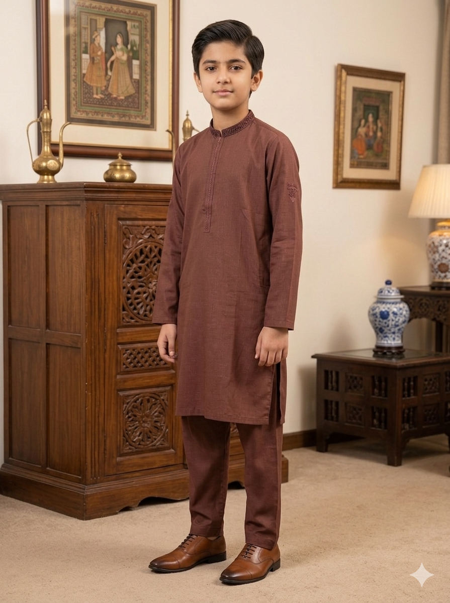 Boys Rust Kameez Pajama