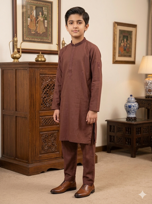 Boys Rust Kameez Pajama