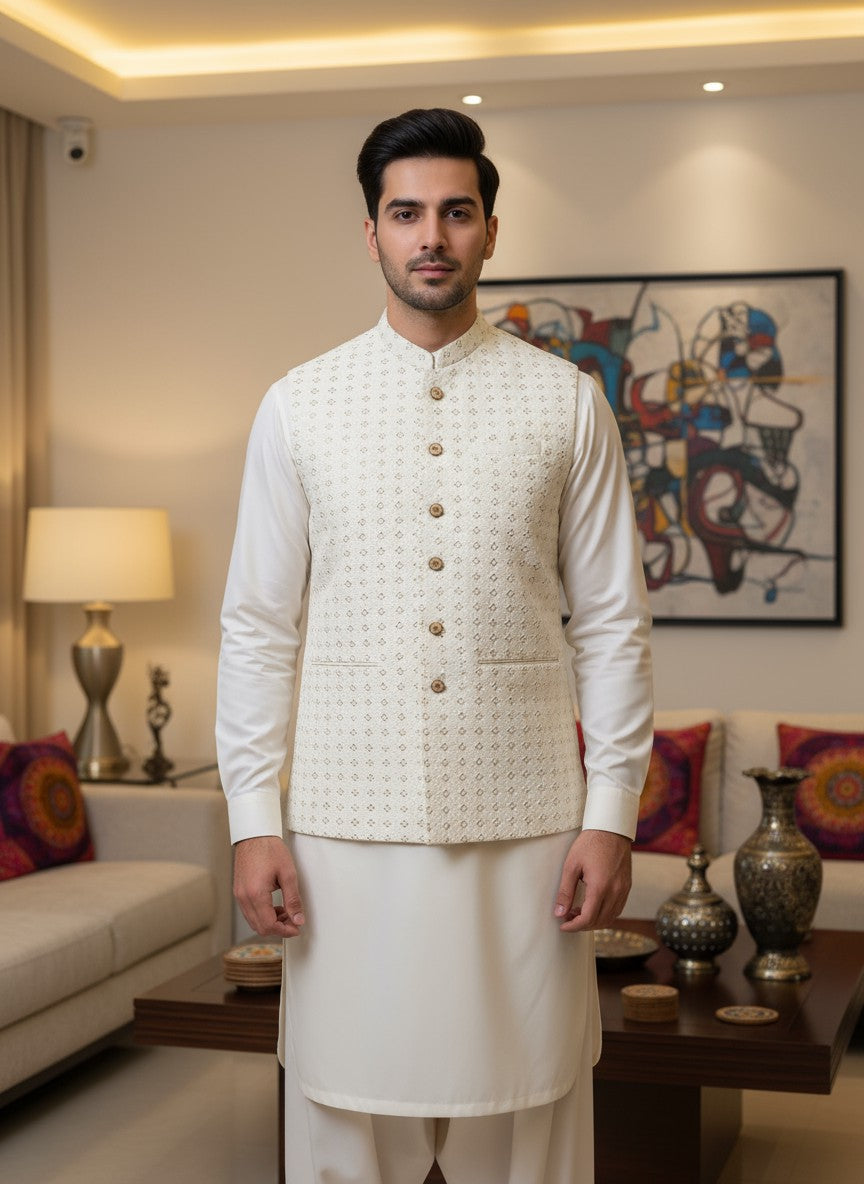 Men Premium Off White Waistcoat