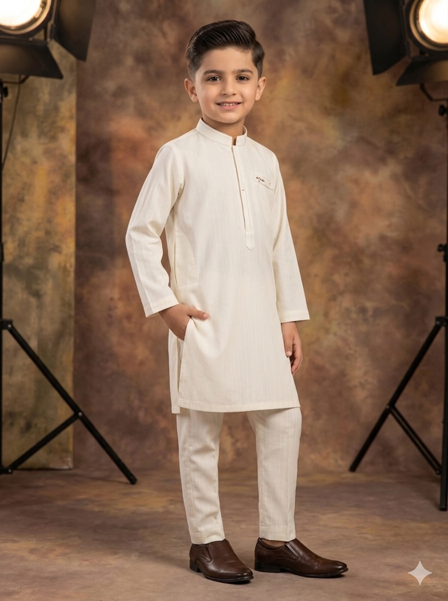 Kids Off White Kameez Pajama