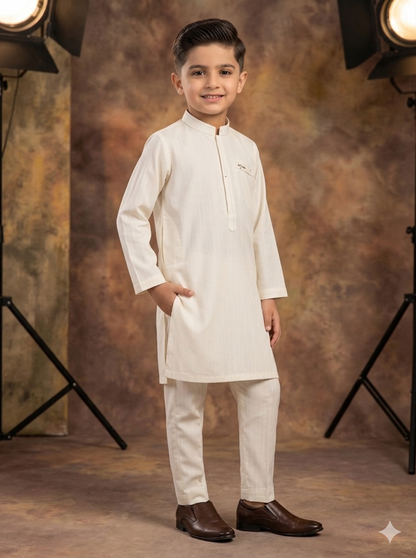 Kids Off White Kameez Pajama
